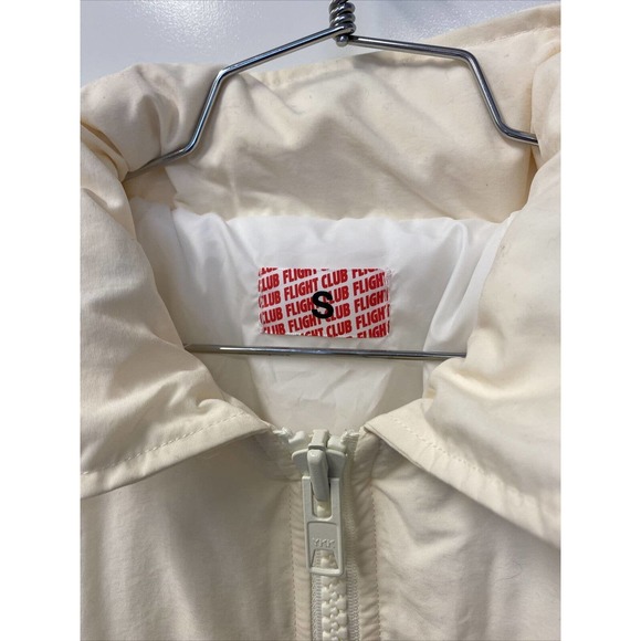 Flight Club Jacket Cream Red Foldaway Hood Spell Out On Sleeves Size Mens S EUC - Picture 3 of 12